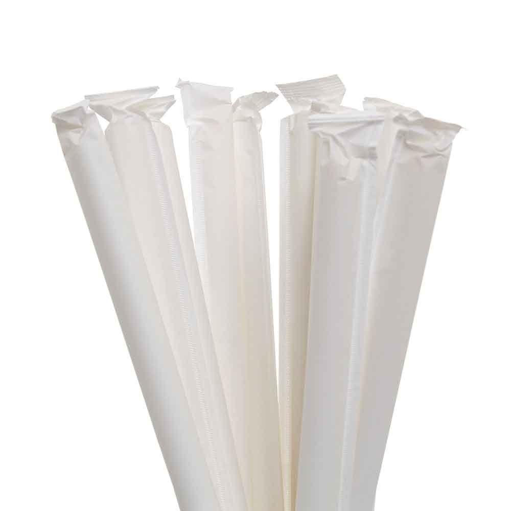 Cannucce dritte compostabili per bubble tea bianche imbustate 20 cm x 1,2cm diametro