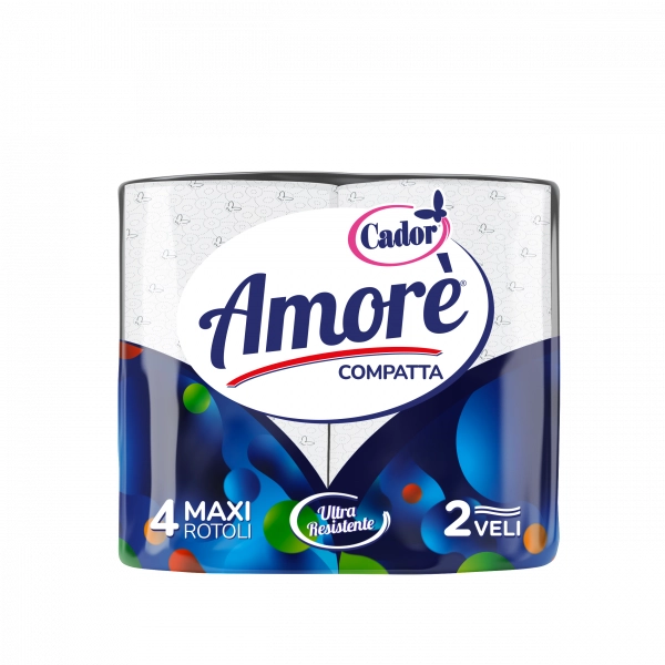 Carta Igienica 4 rotoli maxi 2 veli compatta Amorè (imballo da 10 confezioni da 4 rotoli) 913233