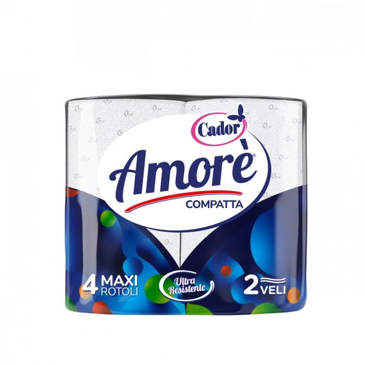 Carta Igienica 4 rotoli maxi 2 veli compatta Amorè (imballo da 10 confezioni da 4 rotoli) 913233