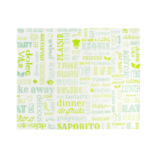 Carta antigrasso basket parole verde 32 gr. 31X38 CM. / 1000PZ. cod. 229.64 - Italia Soft